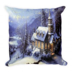 Winter Church Scene Cushion (Premium)